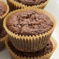 Mocha Muffins stacked on a plate