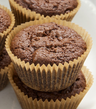 Mocha Muffins stacked on a plate