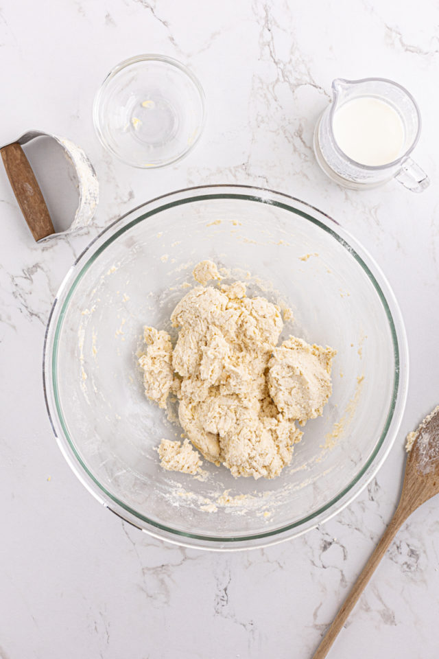 Dough for buttermilk biscuits in bowl