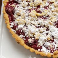 Overhead view of Raspberry Almond Crumb Tart