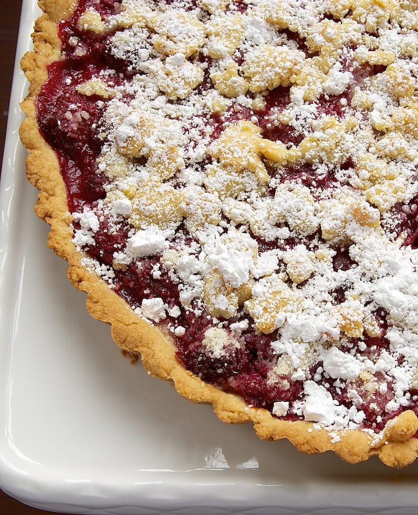 Overhead view of Raspberry Almond Crumb Tart