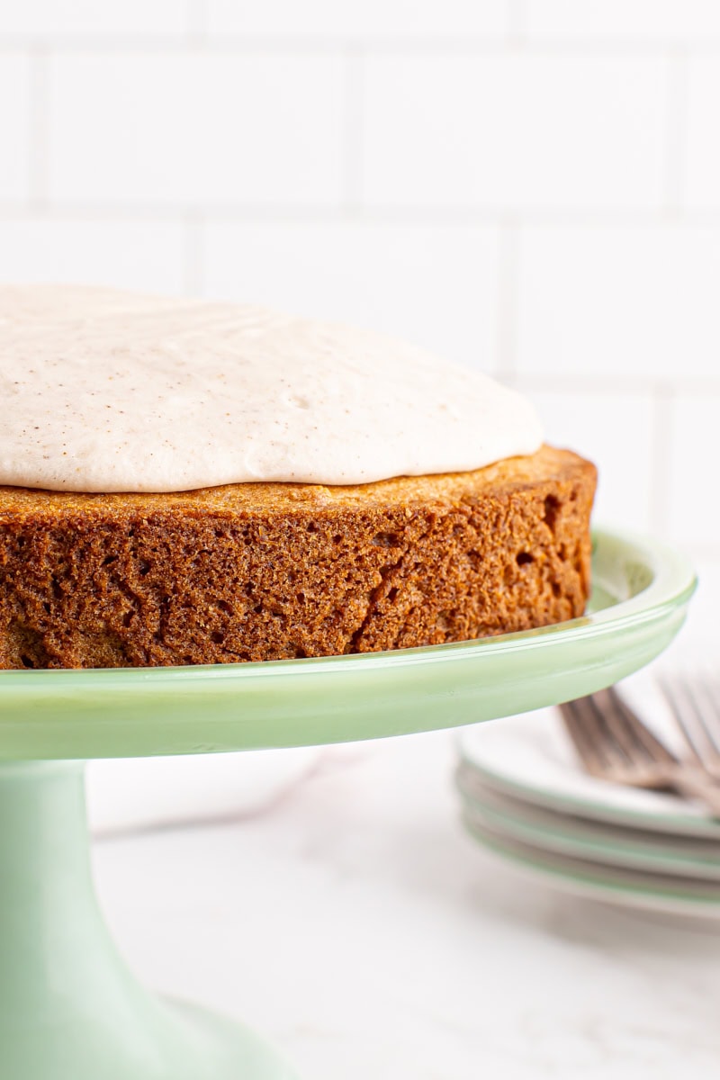 Vanilla bean cake on cake stand