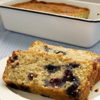 slices of Blueberry Banana Bread on a white plate