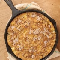Peach and Nectarine Buckle made in a cast iron skillet