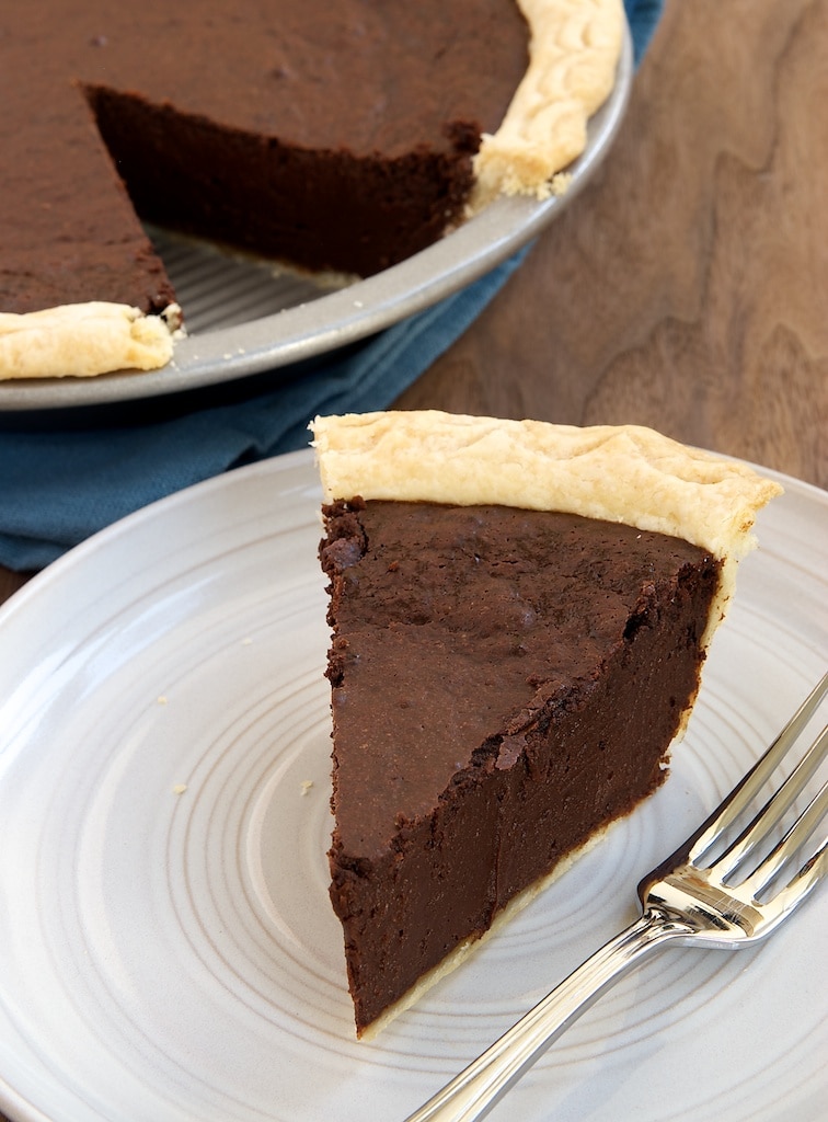 slice of Hot Fudge Pie on a white plate