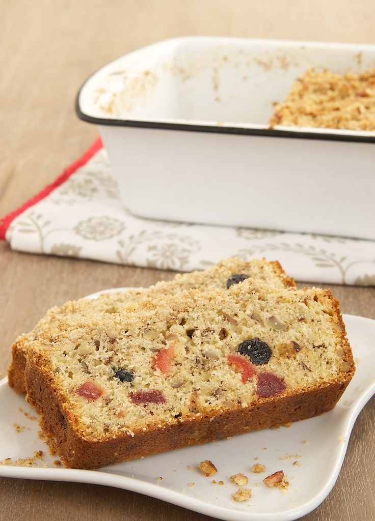 slices of Berry Pecan Streusel Bread on a white plate