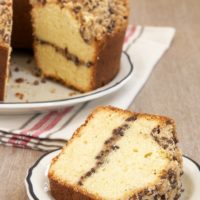 This delightful Chocolate Chip Crumb Pound Cake features a sweet topping and swirl flavored with chocolate, cinnamon, and sugar. - Bake or Break