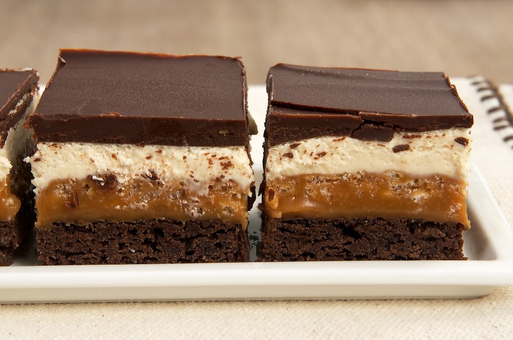 Caramel Crunch Brownies are layer upon layer of good stuff, from caramel to chocolate to nougat. - Bake or Break