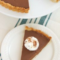 slice of Chocolate Mascarpone Tart on a white plate