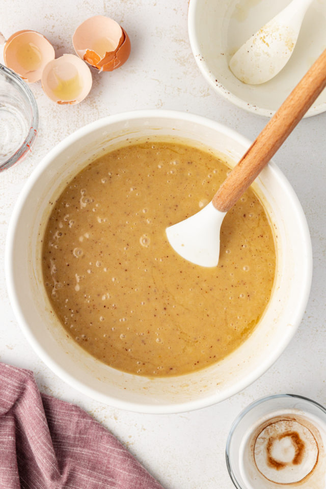 Brown butter Texas sheet cake batter in bowl