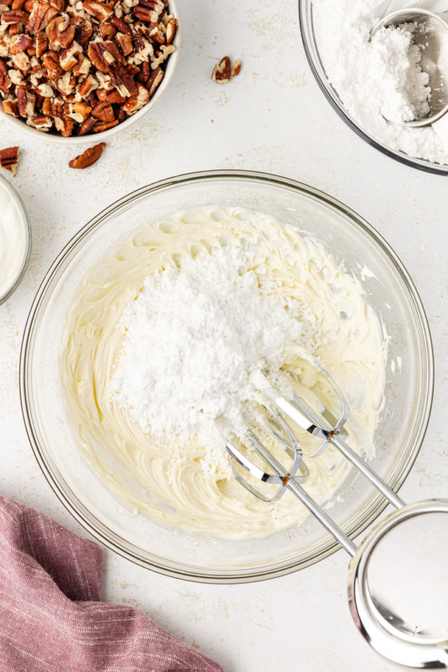 Powdered sugar added to butter for frosting