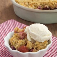 Cherry Almond Crumble topped with ice cream