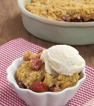 Cherry Almond Crumble topped with ice cream
