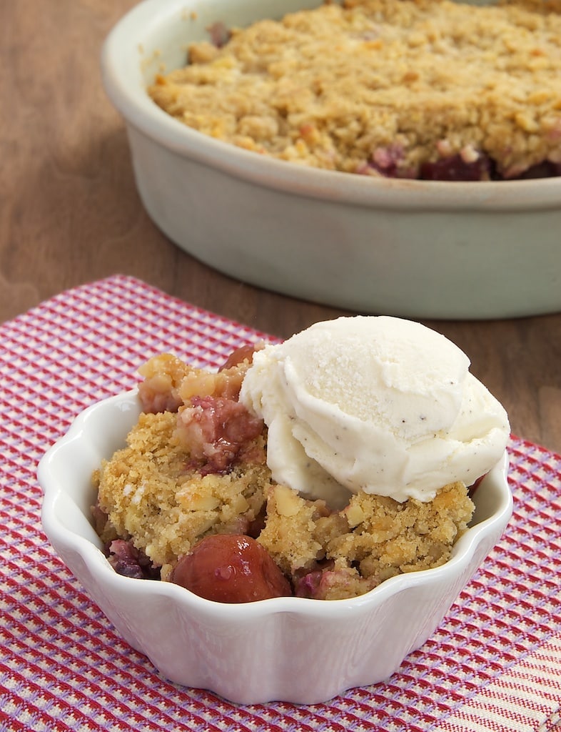 Cherry Almond Crumble topped with ice cream