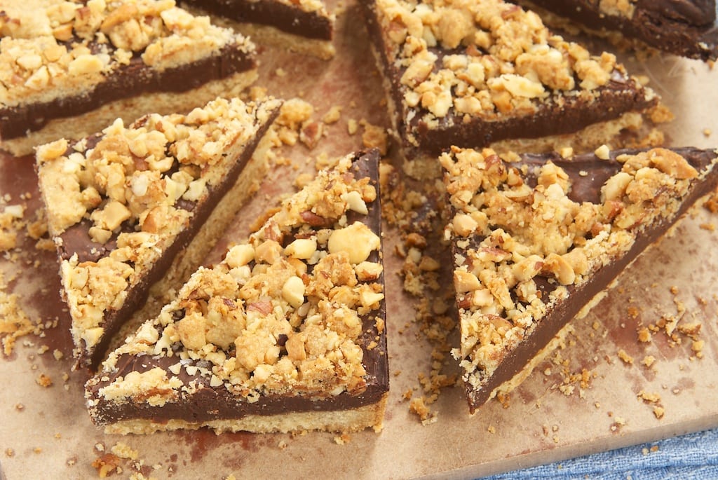 Fudgy Nutty Streusel Bars are sweet, salty, chewy, and crunchy. A fantastically simple and delicious dessert!