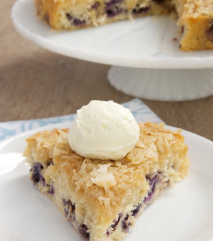 This simple, sweet cake is packed with fresh blueberries and topped with toasty coconut. - Bake or Break