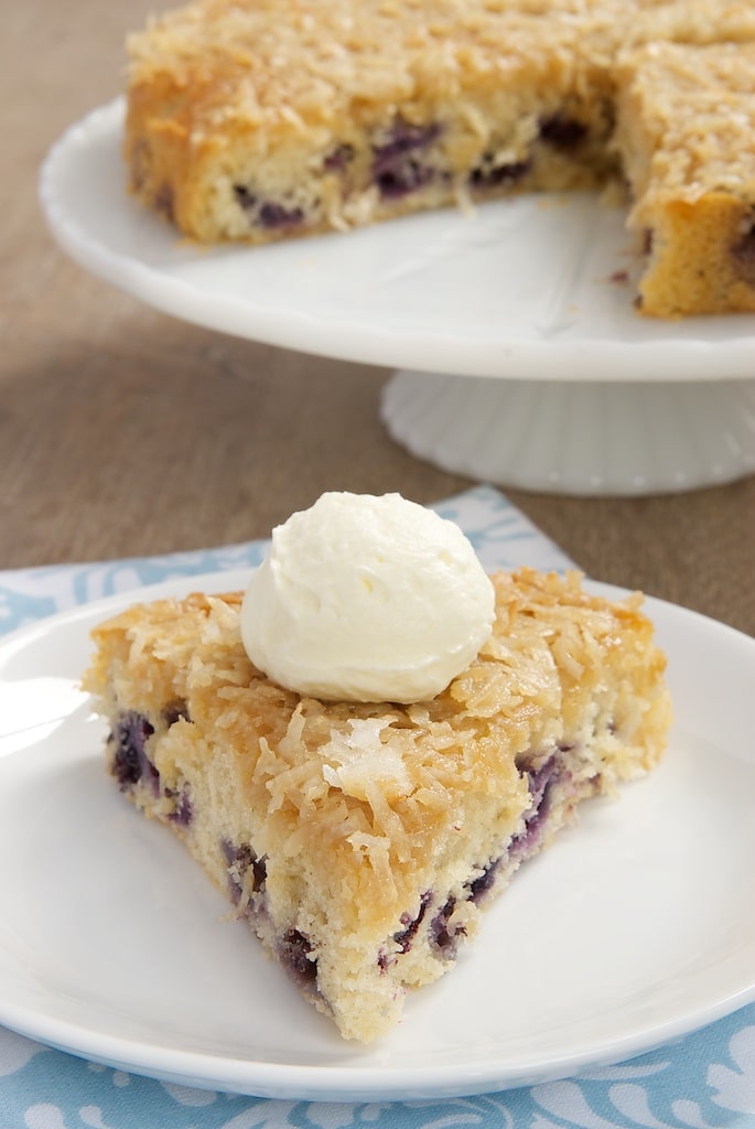 This simple, sweet cake is packed with fresh blueberries and topped with toasty coconut. - Bake or Break