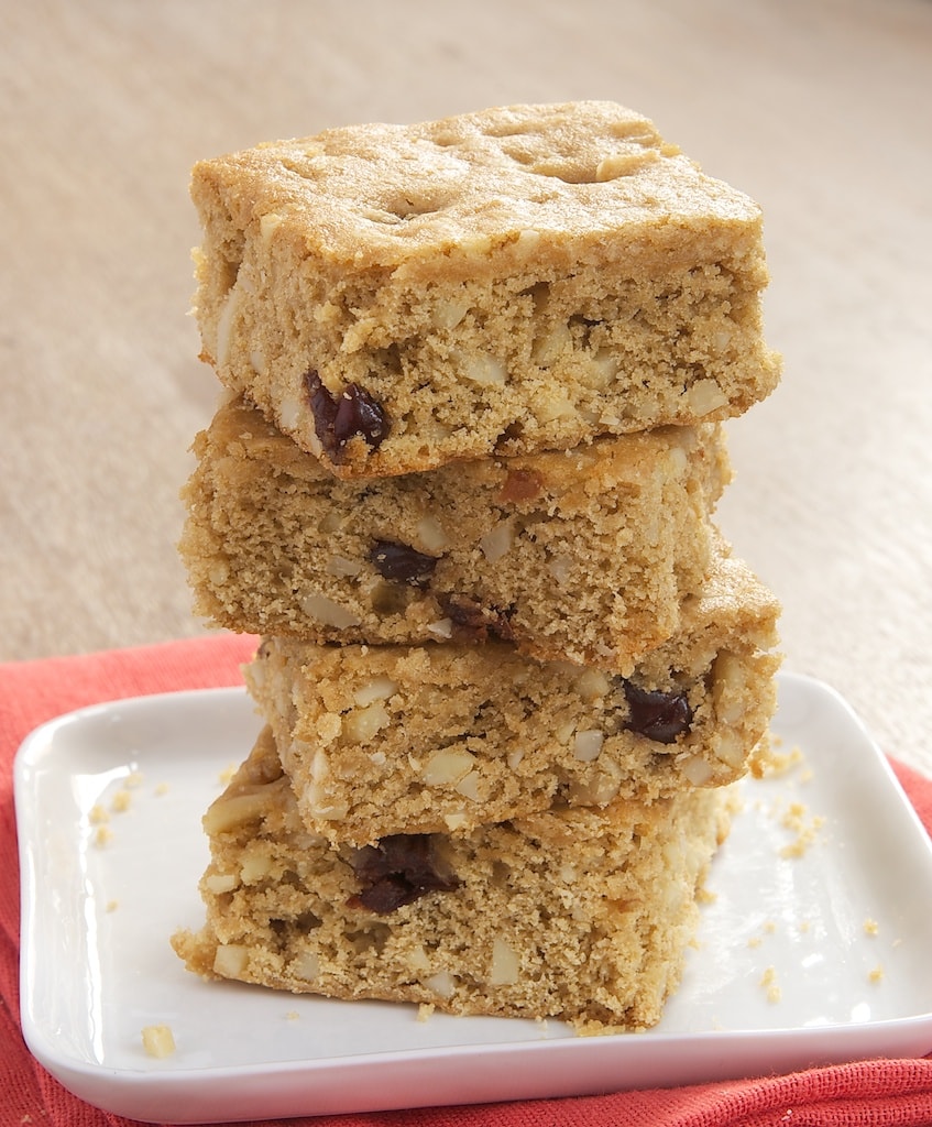 Tart dried cherries and crunchy almonds make these Cherry Almond Blondies a terrific sweet snack!