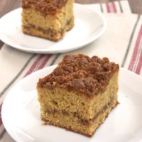 This delicious coffee cake is swirled and topped with a sweet caramel crumb that's absolutely fantastic!