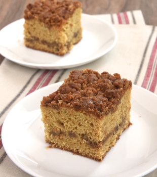 This delicious coffee cake is swirled and topped with a sweet caramel crumb that's absolutely fantastic!