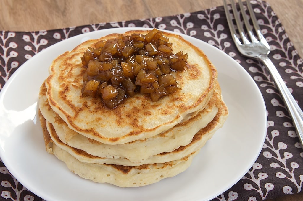 Light, moist Ricotta Almond Pancakes with Cinnamon Pear Topping are a wonderfully delicious twist on traditional pancakes.