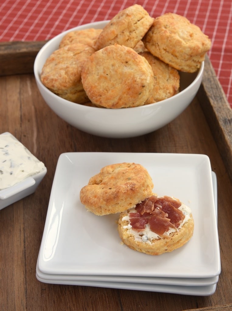 Savory spices and a little kick of hot sauce make Savory Cream Cheese Biscuits a perfect snack or meal complement.