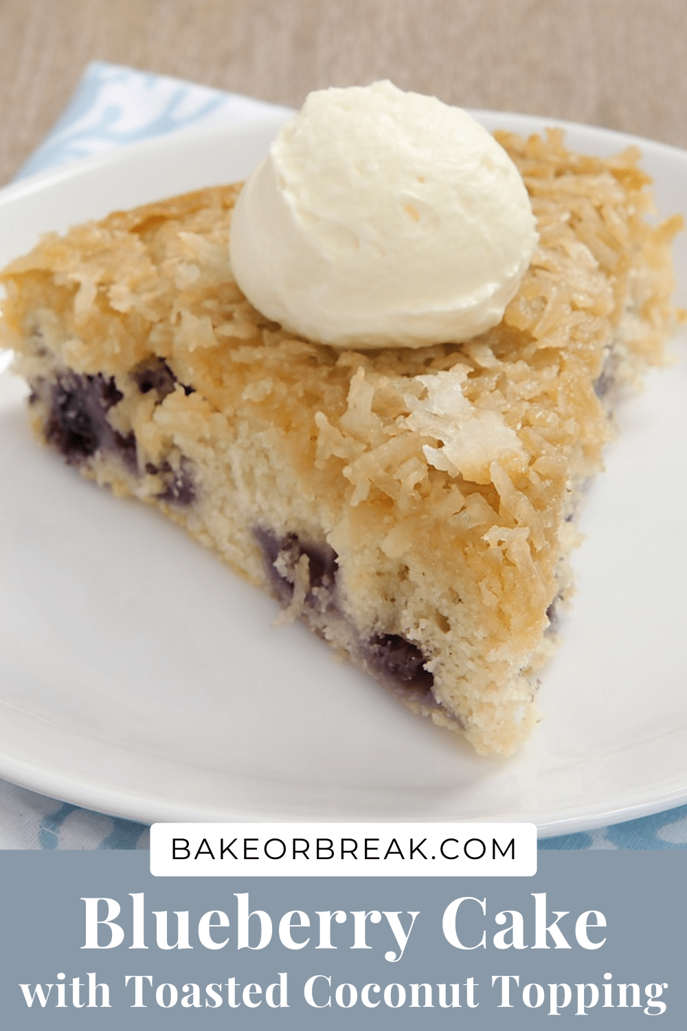 Blueberry Cake with Toasted Coconut Topping Pinterest image.