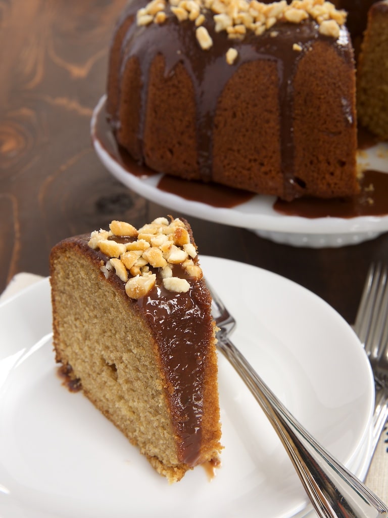 Peanut butter and chocolate really shine in this simple Peanut Butter Bundt Cake with Milk Chocolate Ganache! - Bake or Break