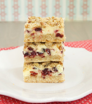 stack of Cranberry Crumble Cheesecake Bars