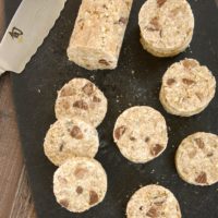 Chocolate Chip Pecan No-Bake Cookies on a cutting board