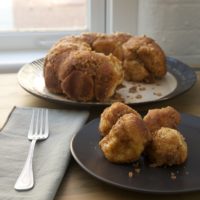 Brown Butter Cinnamon Pecan Pull Apart Bread on plate and serving platter