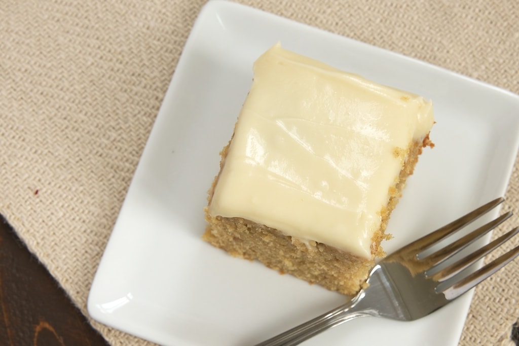 Maple and peanut butter are a perfect pair in this simple, delicious Peanut Butter Cake with Maple Cream Cheese Frosting. - Bake or Break