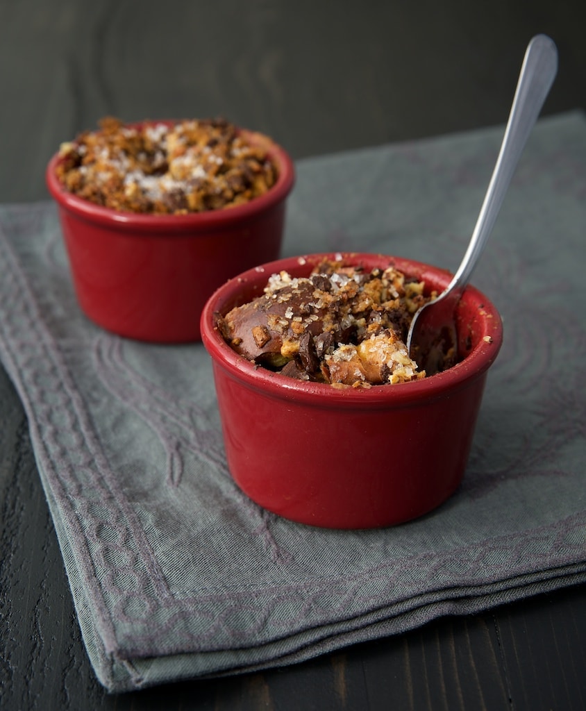 These little Dark Chocolate Bourbon Bread Puddings have big flavor with bourbon, chocolate, and pecans. - Bake or Break