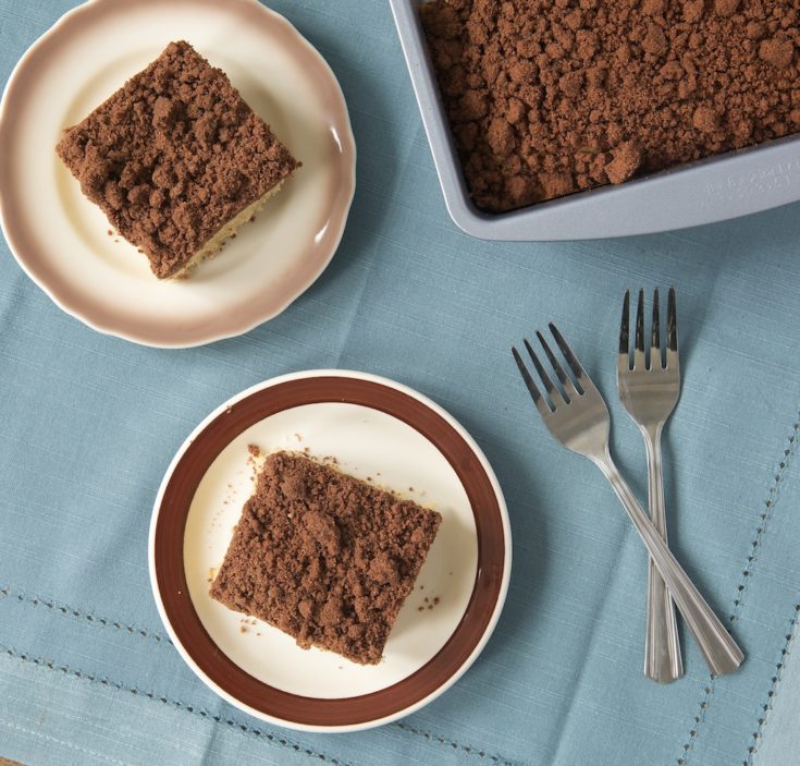 Two of my favorite flavors combine in this Peanut Butter Coffee Cake with Chocolate Crumb Topping. Perfect for an afternoon treat!