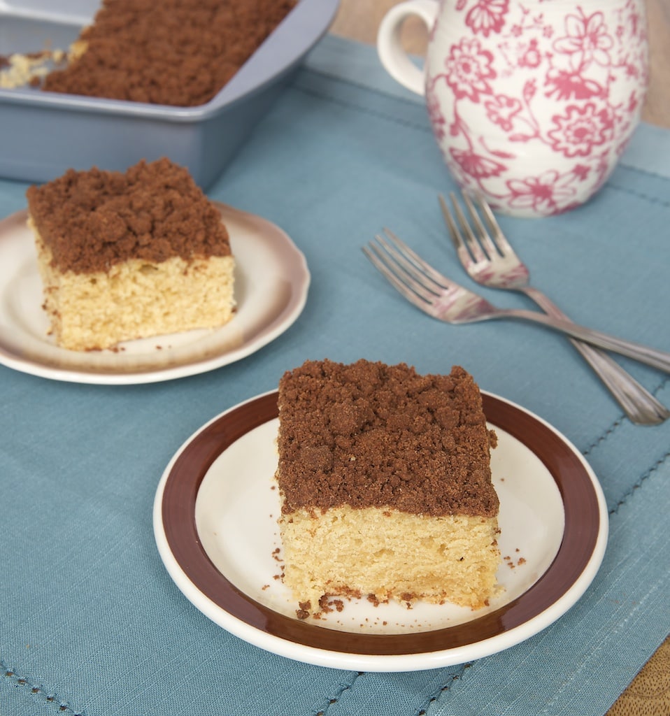 Subtly sweet peanut butter cake is topped with a delicious chocolate crumb topping for a cake you'll crave morning, noon, and night! - Bake or Break