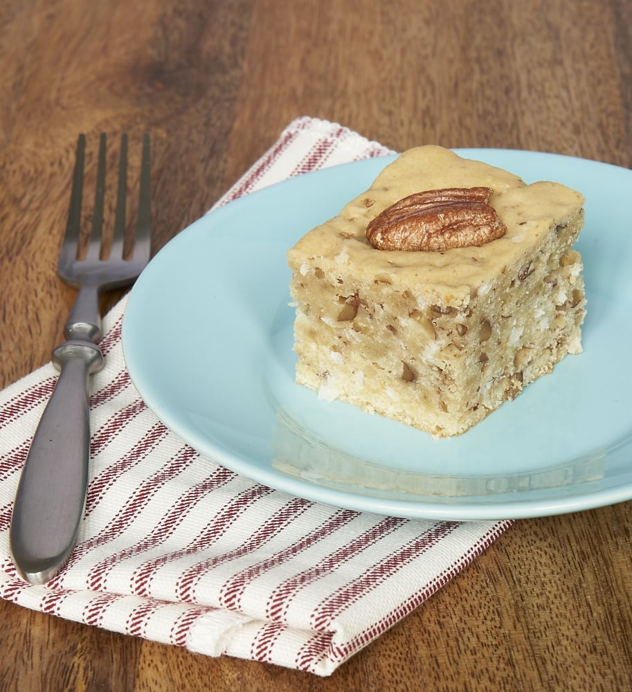 Coconut, pecans, and cream cheese make this Italian Cream Snack Cake absolutely delicious! - Bake or Break