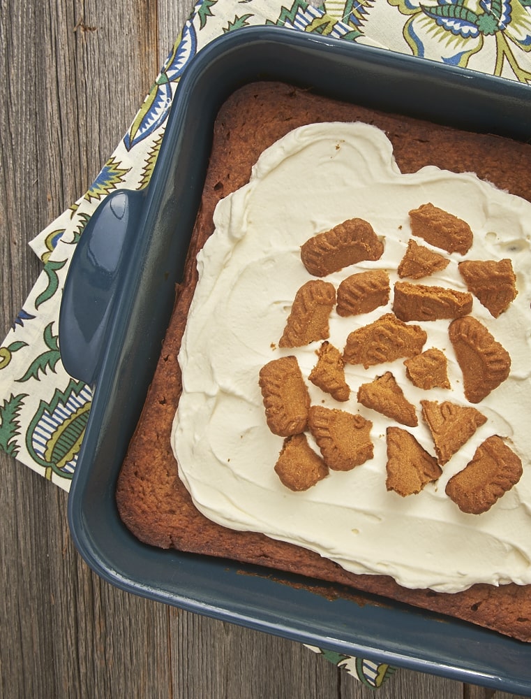 Cookie butter spread and a simple chocolate ganache combine for this flavorful Biscoff Gooey Butter Cake! - Bake or Break