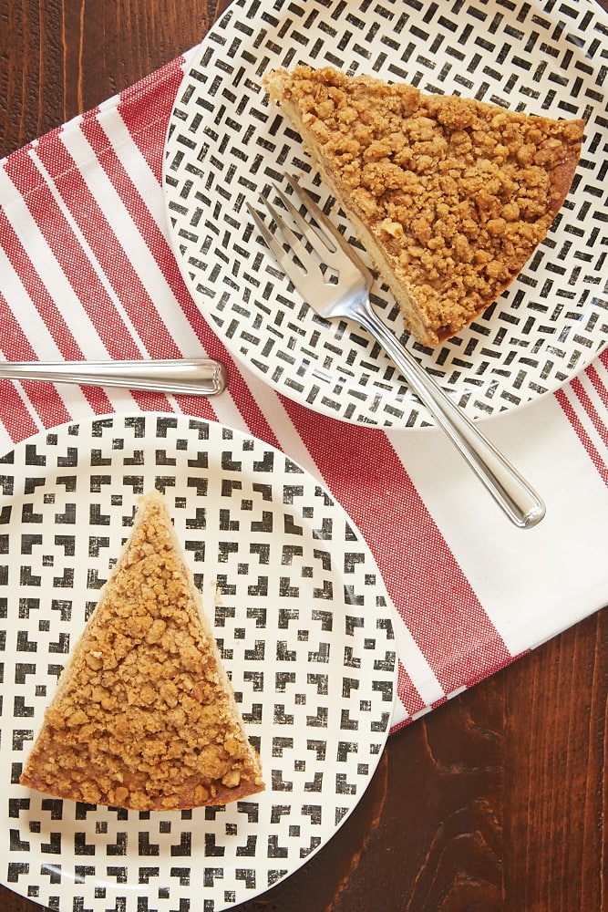 slices of Toffee Pecan Brown Butter Crumb Cake