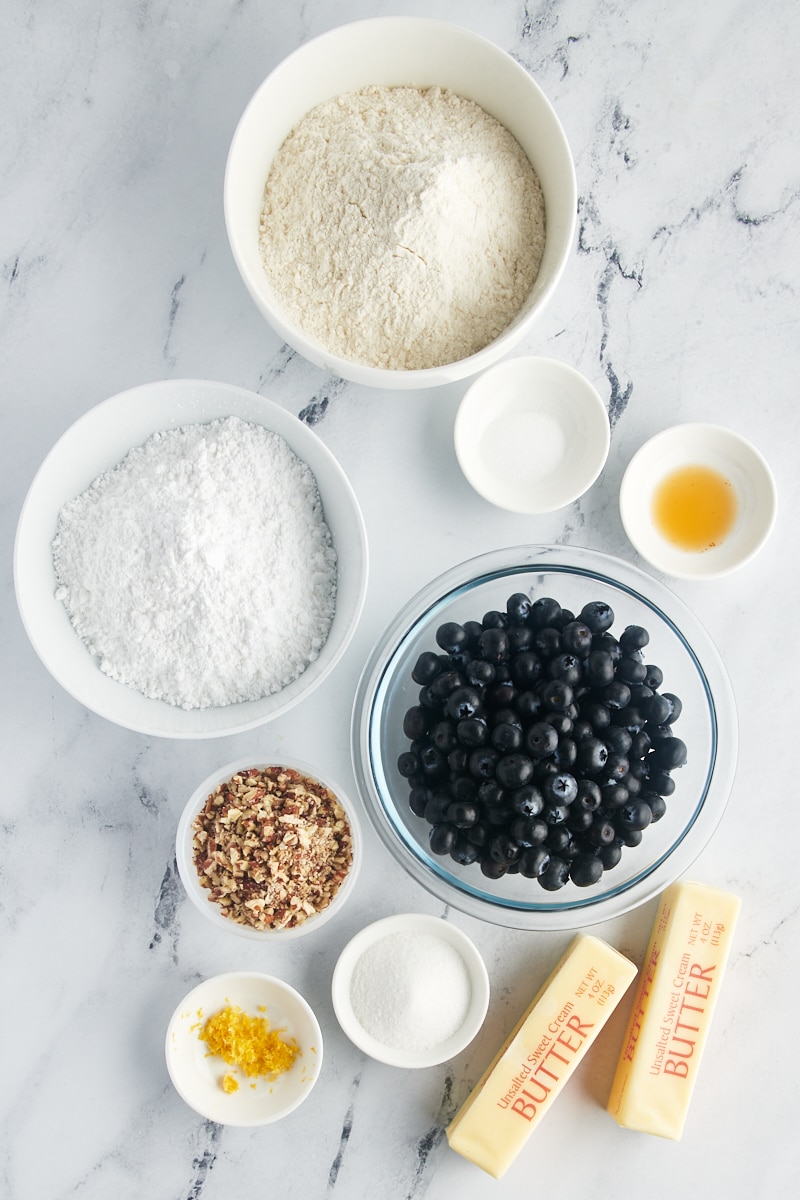 Ingredients for blueberry pie bars.