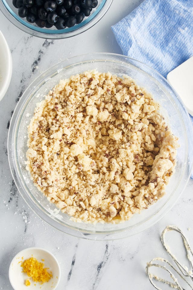 Shortbread dough in a mixing bowl.