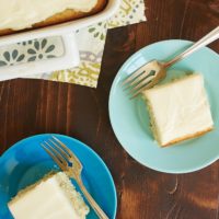 slices of Lemon Poppy Seed Cake served on blue plates