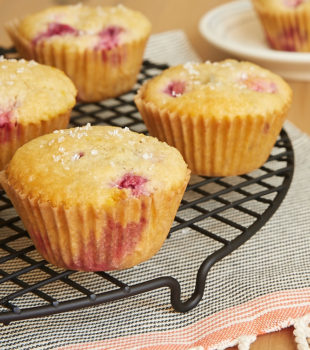 Lemon Raspberry Muffins on a wire rack