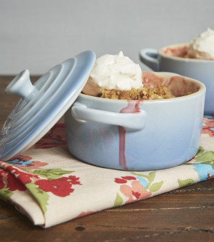 Strawberry Pecan Crumble topped with sweetened whipped cream