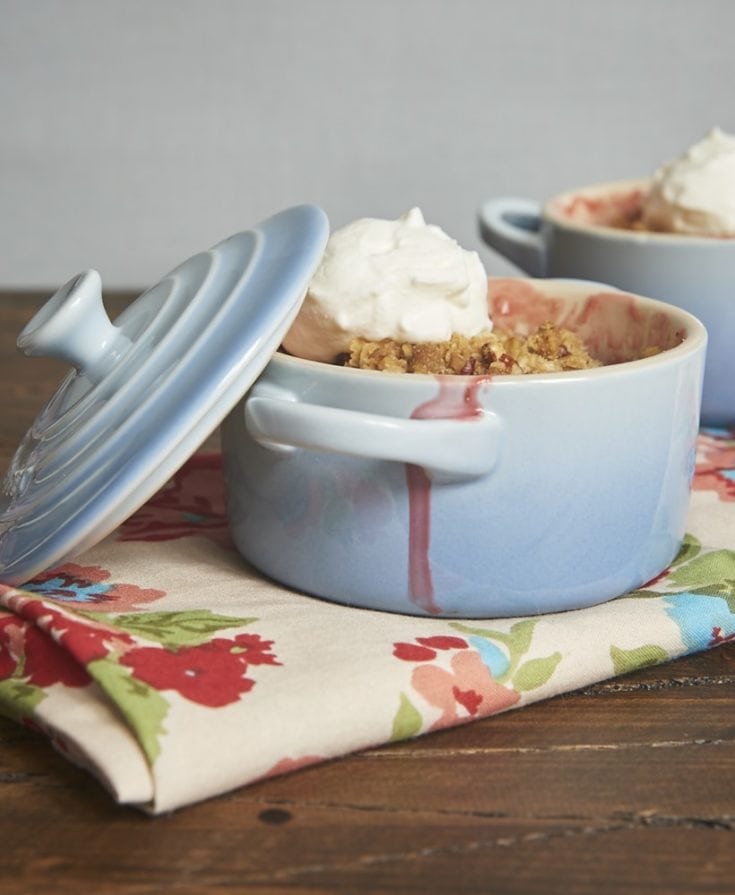 Strawberry Pecan Crumble topped with sweetened whipped cream