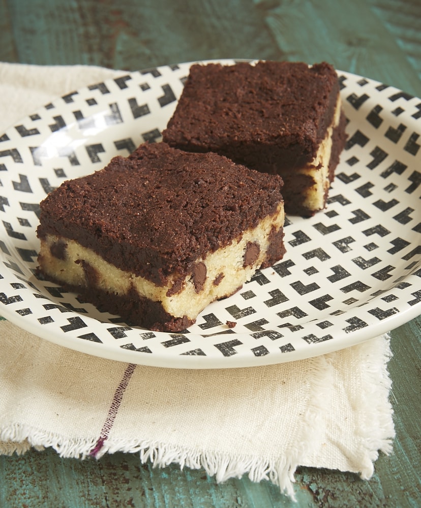 You don't have to choose between brownies and chocolate chip cookies with Chocolate Chip Cookie Stuffed Brownies! - Bake or Break