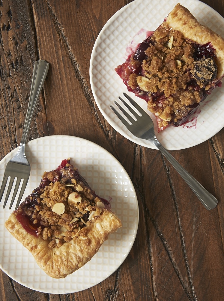 two slices of Cherry Plum Slab Pie