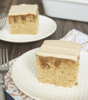 A delicious blend of spices and a simple homemade butterscotch sauce combine to make this irresistible Butterscotch Spice Poke Cake! - Bake or Break.