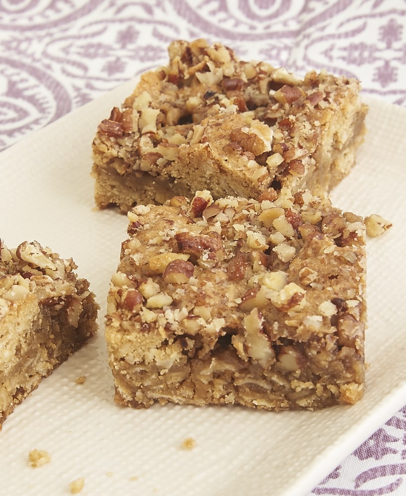 Oatmeal Butterscotch Bars on a small white tray