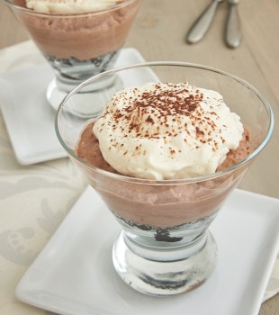 Individual Chocolate Icebox Pies served in tapered glasses