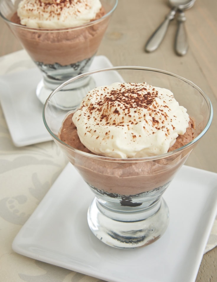 Individual Chocolate Icebox Pies served in tapered glasses